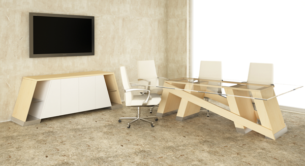 Baltoro Modern Conference Table with glass top in Natural Maple room scene